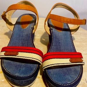 Nature Breeze Jean-02 Mixed Media Open Toe Platform wedge Sandal Size 9
